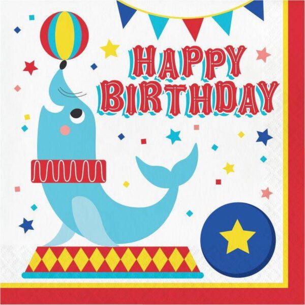 Circus Party 'Happy Birthday' Luncheon Napkins - 16 Piece Count (Party Supplies)