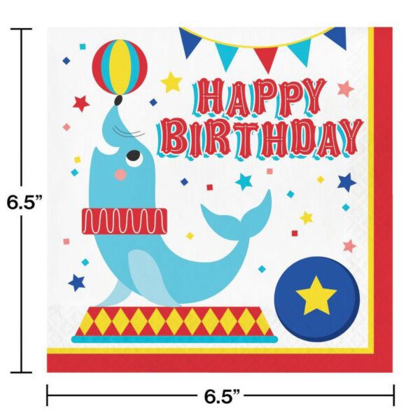 Circus Party 'Happy Birthday' Luncheon Napkins - 16 Piece Count (Party Supplies) - Image 3