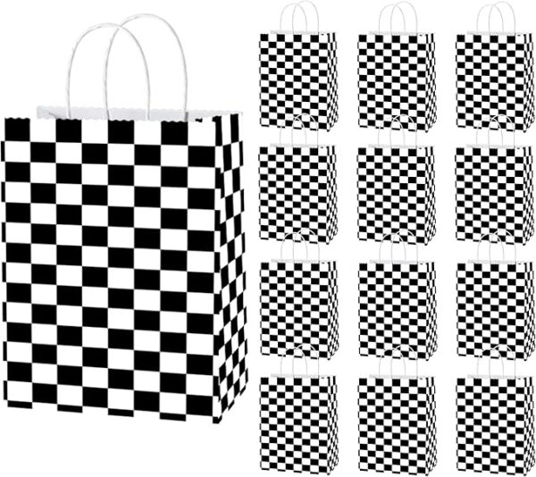 Farmhouse Fun Black and White Kraft Bags - 16 Piece Count (Party Supplies)