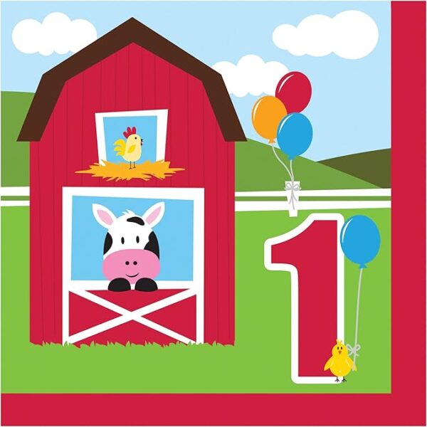 Farmhouse Fun 1st Birthday Luncheon Napkin - 18 Piece Count (Party Supplies)