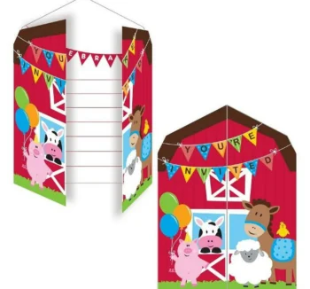Farmhouse Fun Party Invitations - 8 Piece Count (Party Supplies)