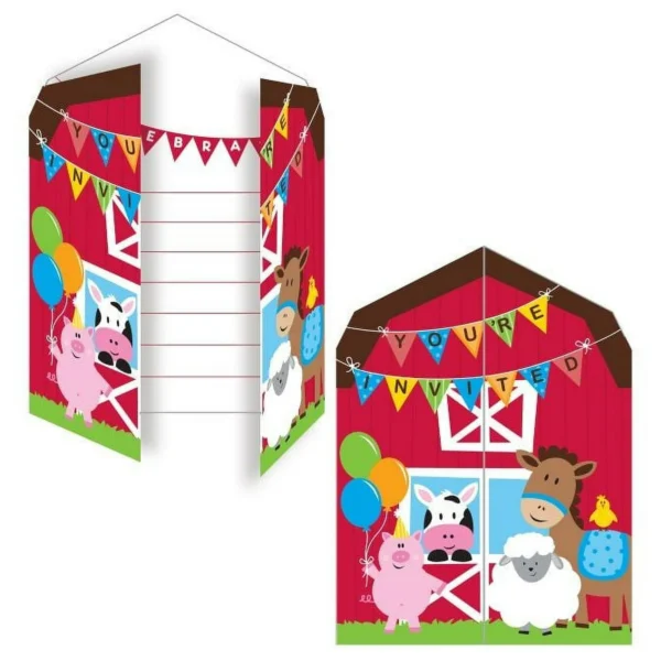Farmhouse Fun Party Invitations - 8 Piece Count (Party Supplies)