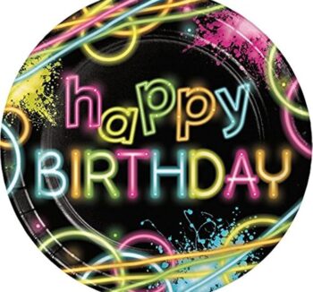 Glow Party 'Happy Birthday' 8.75" Luncheon Plate - 8 Count (Party Supplies)