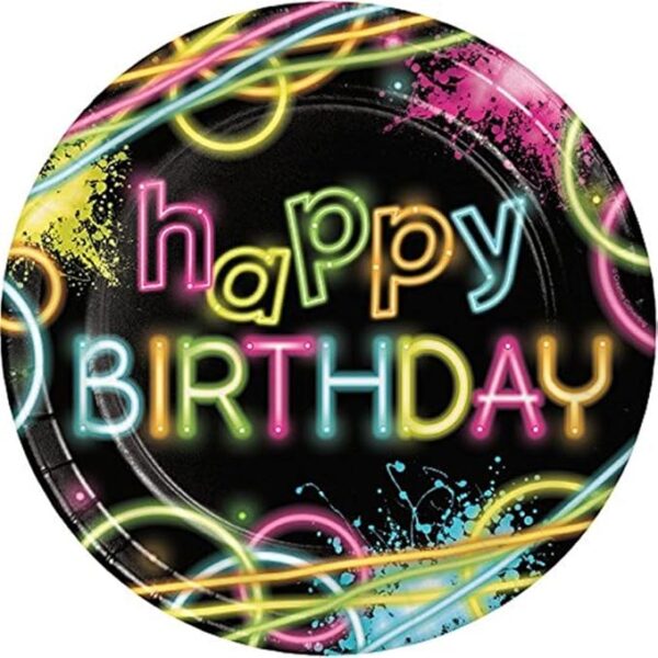 Glow Party 'Happy Birthday' 8.75" Luncheon Plate - 8 Count (Party Supplies)