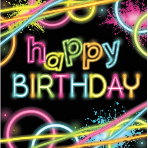 Glow Party 'Happy Birthday' Luncheon Napkin - 16 Count (Party Supplies)