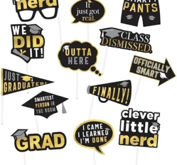 Graduation Black, Gold, and Silver Photo Props - 13 Count (Party Supplies)