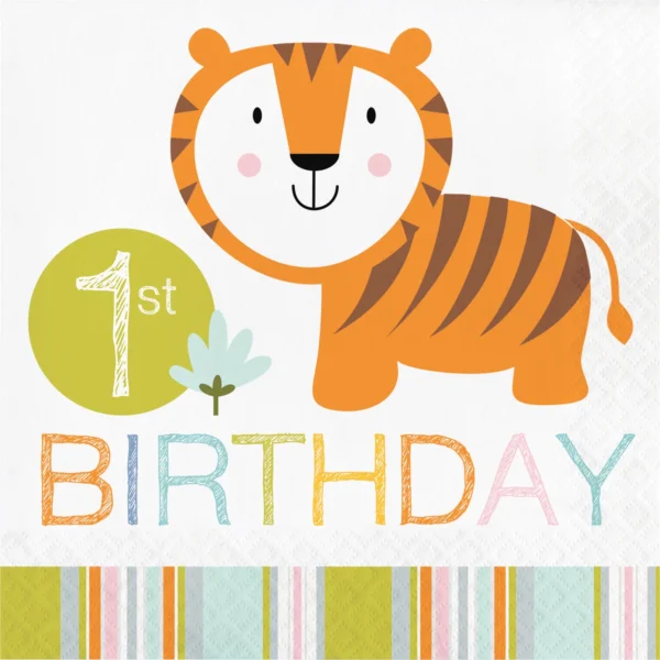 Happy Jungle 1st Birthday Napkins - 16 Piece Count (Party Supplies)