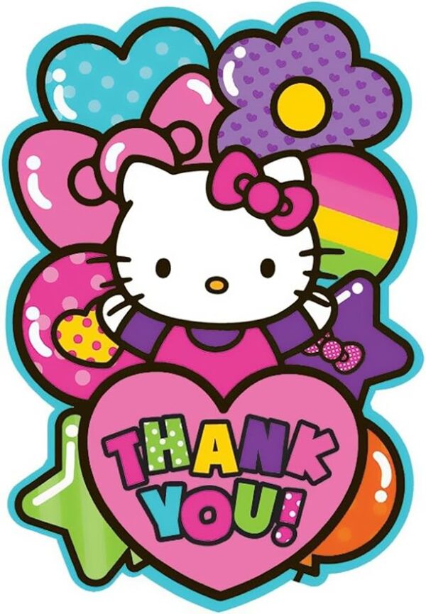 Hello Kitty Rainbow 'Thank You' Postcards - 8 Count (Party Supplies)
