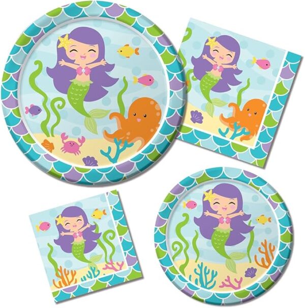 Mermaid Friends 9" Luncheon Dinner Plate - 8 Count (Party Supplies) {Creative Converting} - Image 3