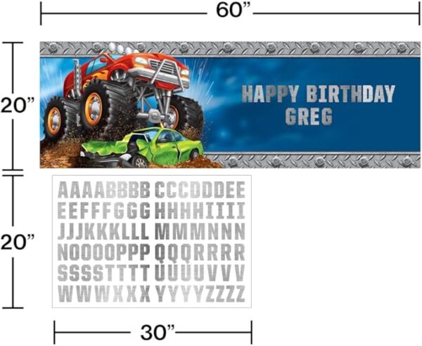 Monster Truck Giant Party Banner - 1 Count (Party Supplies) {Creative Converting} - Image 3