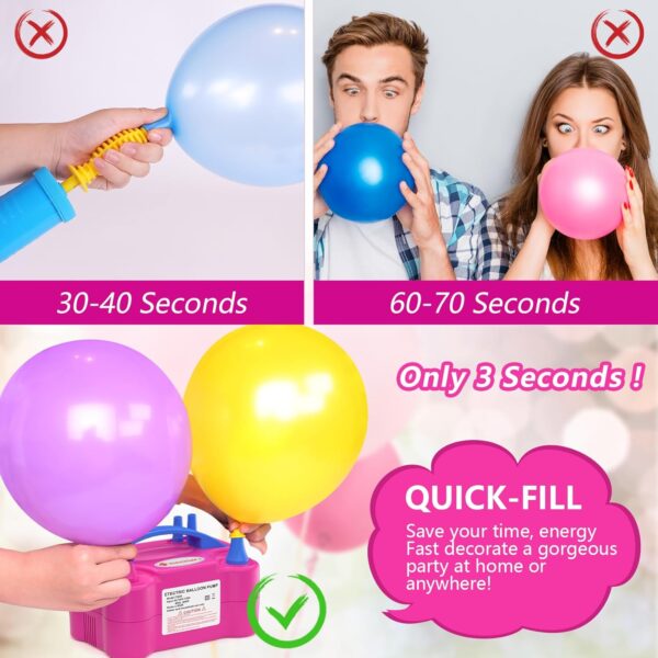 Electric Air Balloon Pump, Portable Dual Air Pump Dual Nozzle Rose Red 110V 600W Balloon Inflator for Party Decorations.1pcs - Image 5