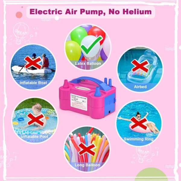 Electric Air Balloon Pump, Portable Dual Air Pump Dual Nozzle Rose Red 110V 600W Balloon Inflator for Party Decorations.1pcs - Image 4