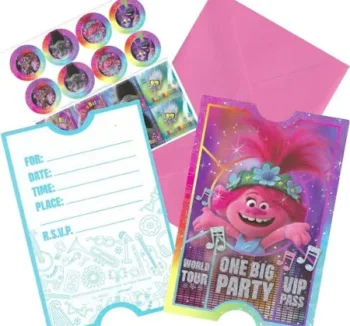Trolls World Tour Invitation Cards - 8 Count (Party Supplies)